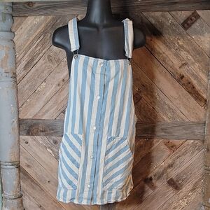 Signature8 Blue and White Striped Button-Down Dress Overall Denim Dress Medium